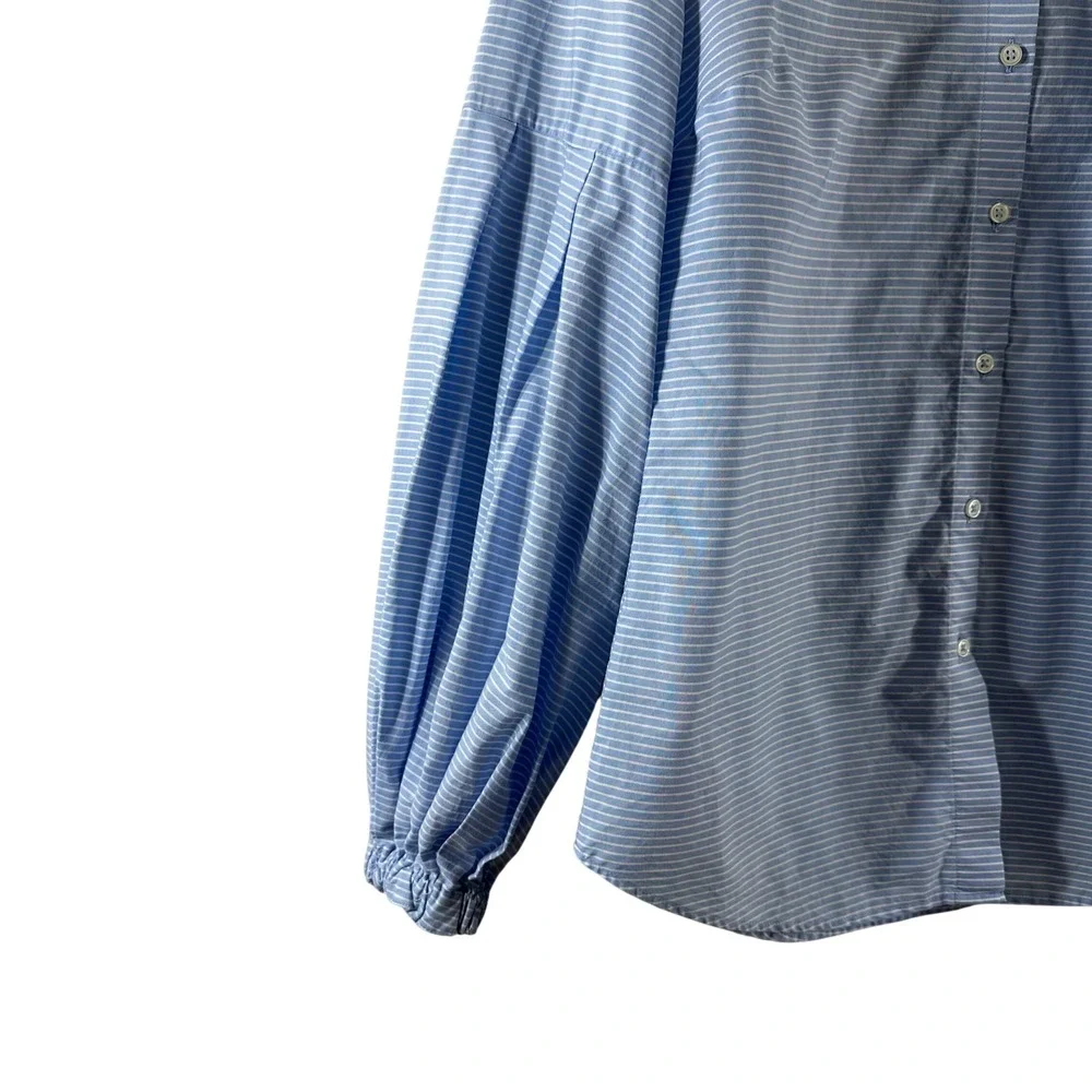 Banana Republic Riley Shirt Womens 8 Blue White Pinstripe Puff Sleeve Cotton Top